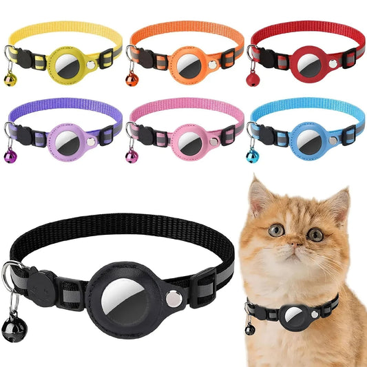 Reflective Breakaway Cat Collar with AirTag Holder – Adjustable Pet Tracker Collar