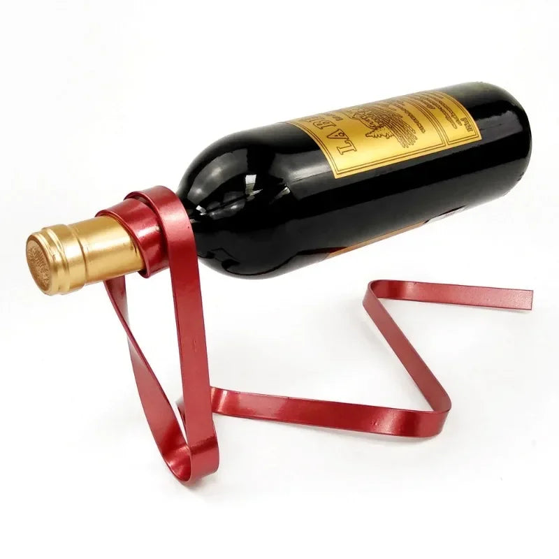 Floating Ribbon Wine Holder – Iron Bottle Display Stand for Stylish Table Décor