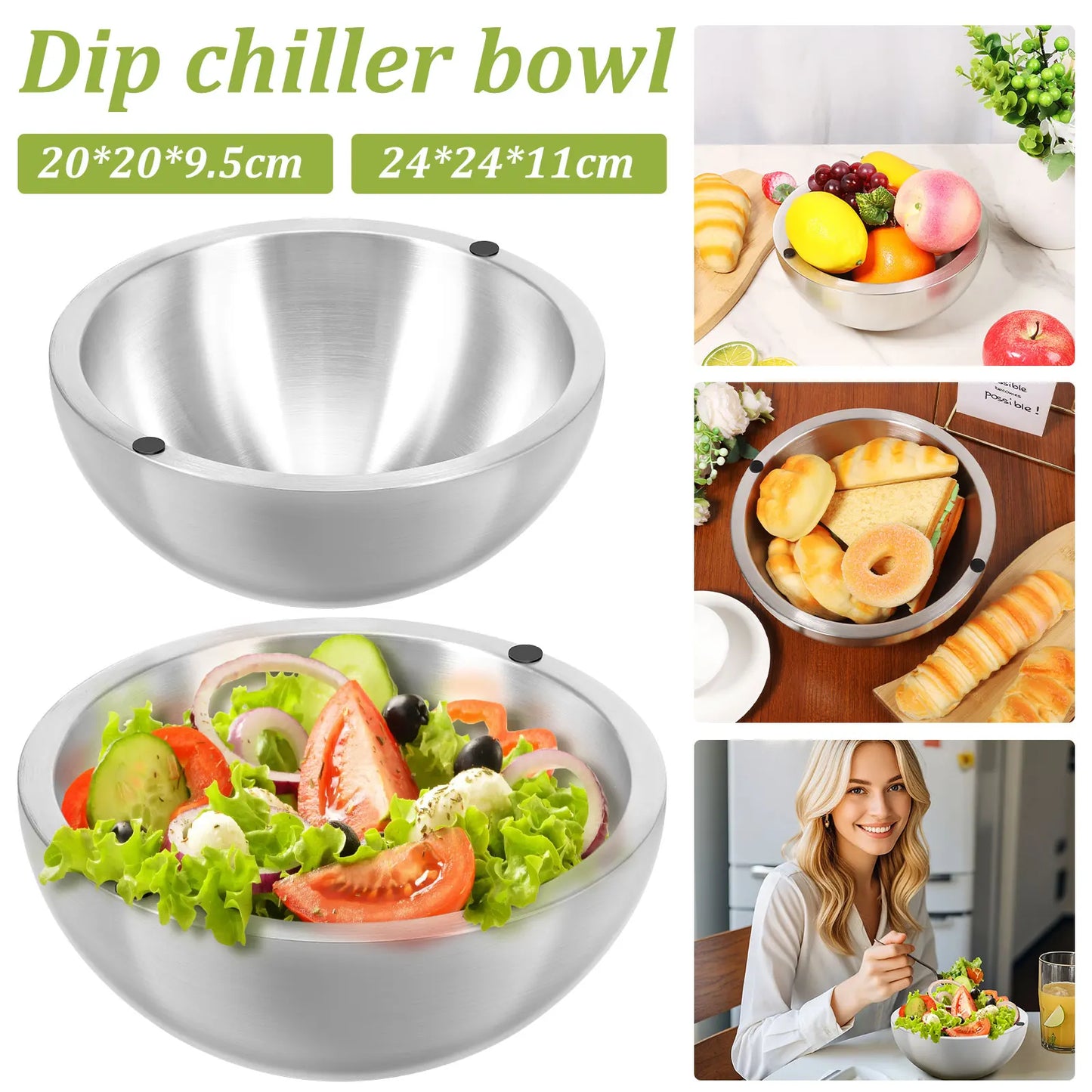 Stainless Steel Cooling Bowl – Double Wall Chilling Bowl for Food & Drink Preparation