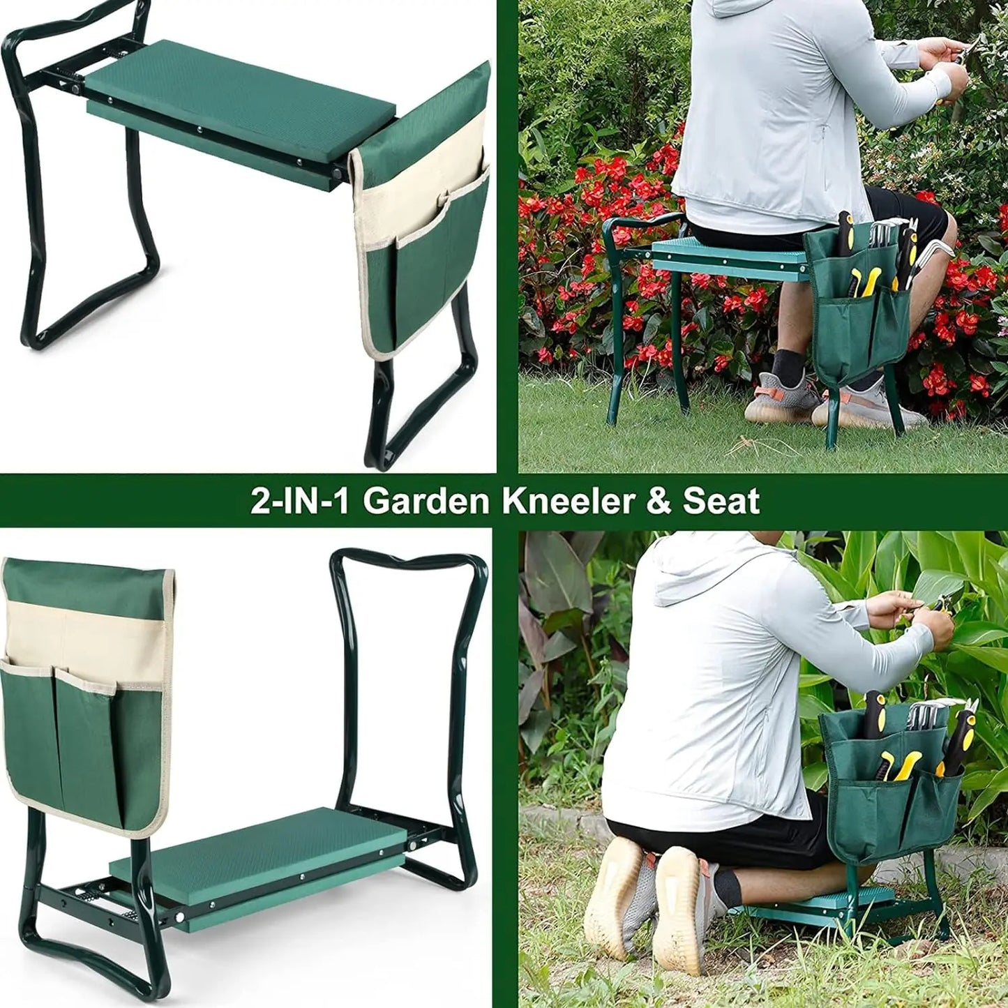 Garden Kneeler Folding Chair – 2-in-1 Kneeling Bench with Soft Cushion for Gardening – Comfortable Support