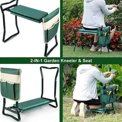 Garden Kneeler Folding Chair – 2-in-1 Kneeling Bench with Soft Cushion for Gardening – Comfortable Support