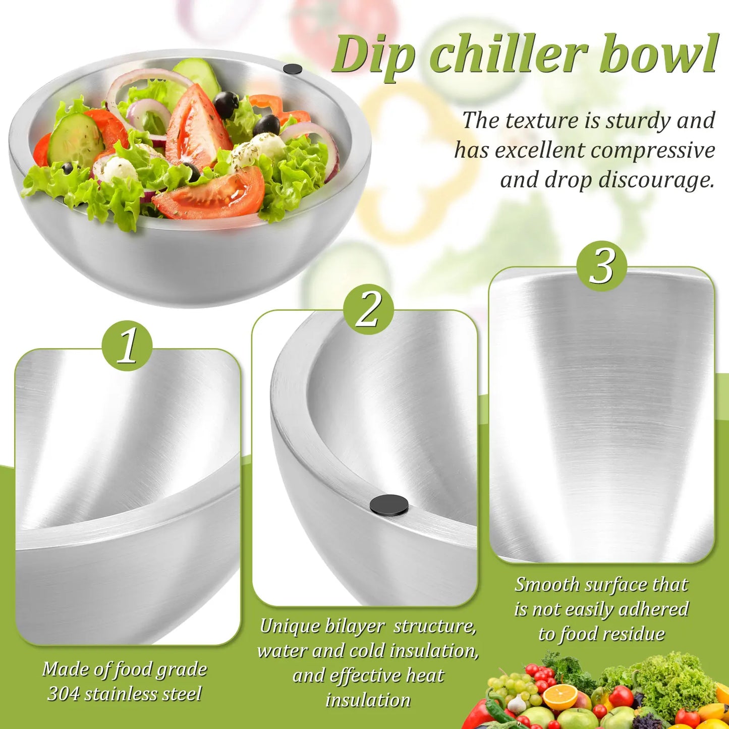 Stainless Steel Cooling Bowl – Double Wall Chilling Bowl for Food & Drink Preparation