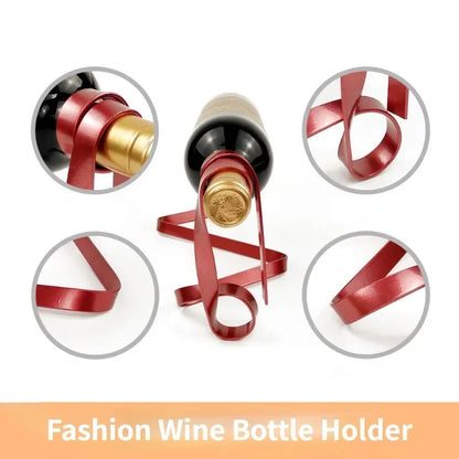 Floating Ribbon Wine Holder – Iron Bottle Display Stand for Stylish Table Décor