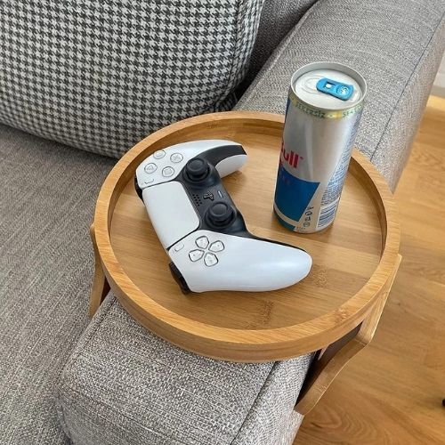 Sofa Armrest Tray with Non-Slip Base – Couch Arm Table for Drinks, Snacks & Remotes – Space-Saving Living Room Organizer