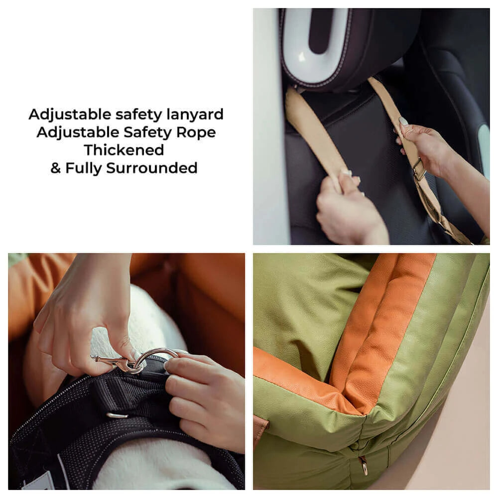 Dog Car Seat Bed with Safety Buckle – Cozy Travel Pet Booster for Cars & SUVs – Secure Comfort on the Go